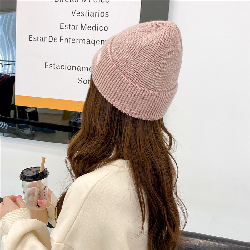 Korean Solid Color Knitted Wool Embroidery Fashion Warm Hat display picture 4
