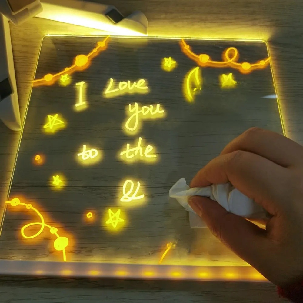 Explosiones transfronterizas diy niños tablero de pintura luminoso borrable graffiti acrílico transparente tablero fluorescente juguete de dibujo inteligente