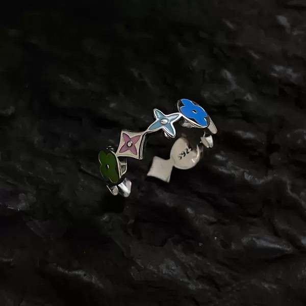 Four-Leaf Clover ring colorful drop glaze small flower open niche design high-grade fashion personality all-match new fashion