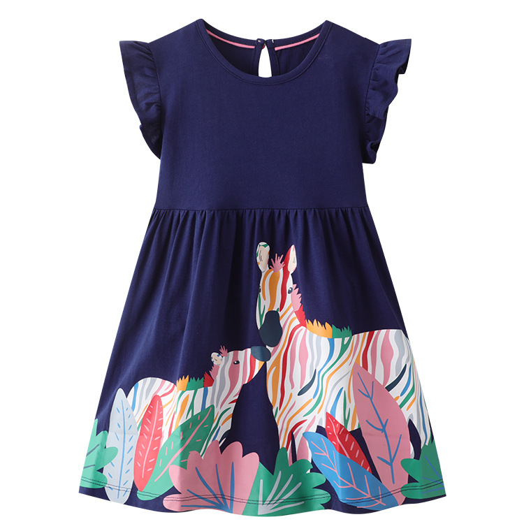 Nuevo Vestido de Verano 2025 para Niñas, Estilo Europeo y Americano, de Algodón Puro Estampado, Vestido de Princesa de Manga Corta, Venta al por Mayor Transfronteriza de Ropa Infantil