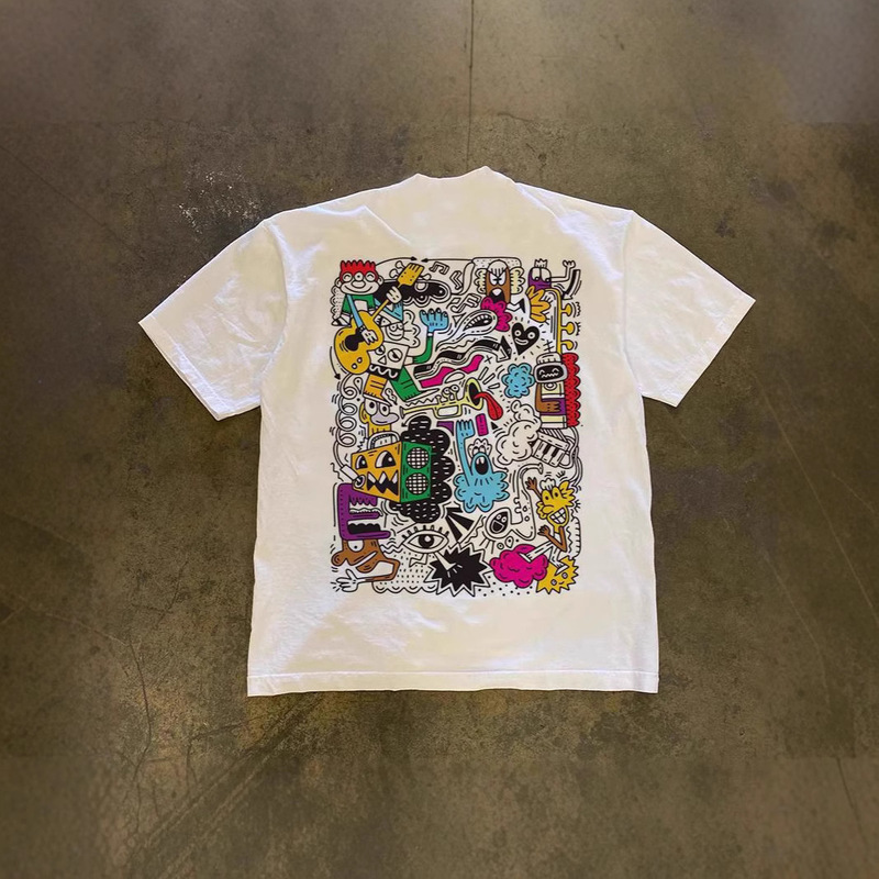 250 grams of heavy cotton! American-style oversize full back graffiti cute print couple loose short sleeve T-shirt for men