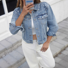 2025跨境亚马逊TEMU外贸女式烫钻重工艺设计短款牛仔夹克外套上衣
