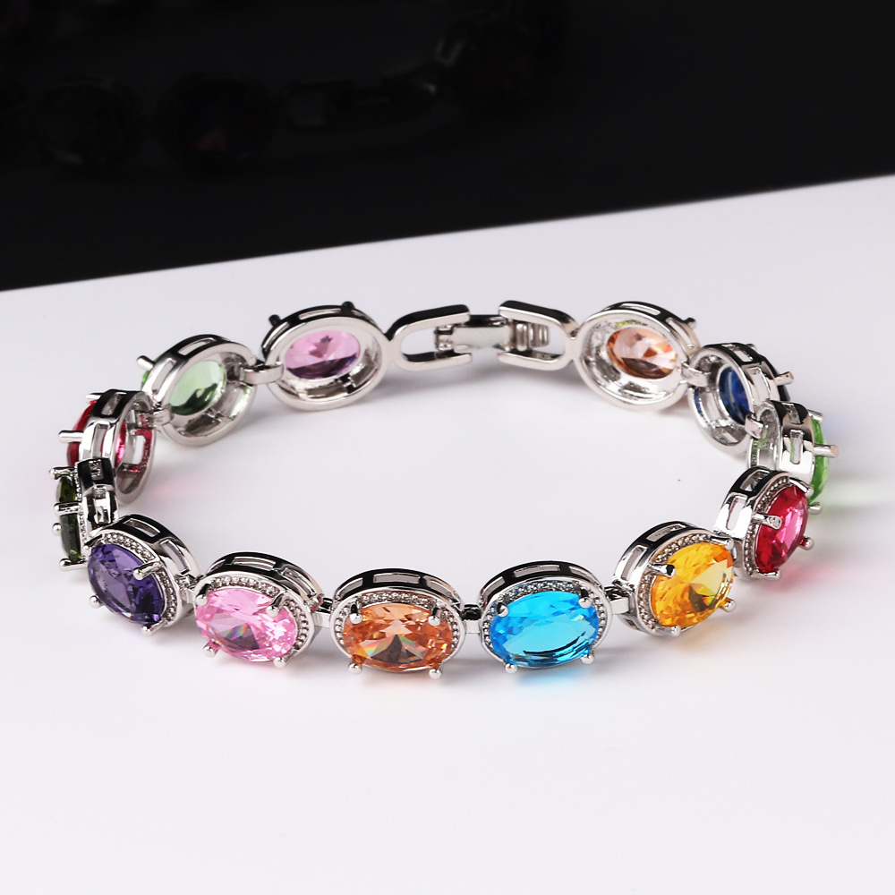 Daily Occasion Copper Material Vintage Style Round Colorful Square Copper Plating Inlay Zircon Gold Plated Bracelets