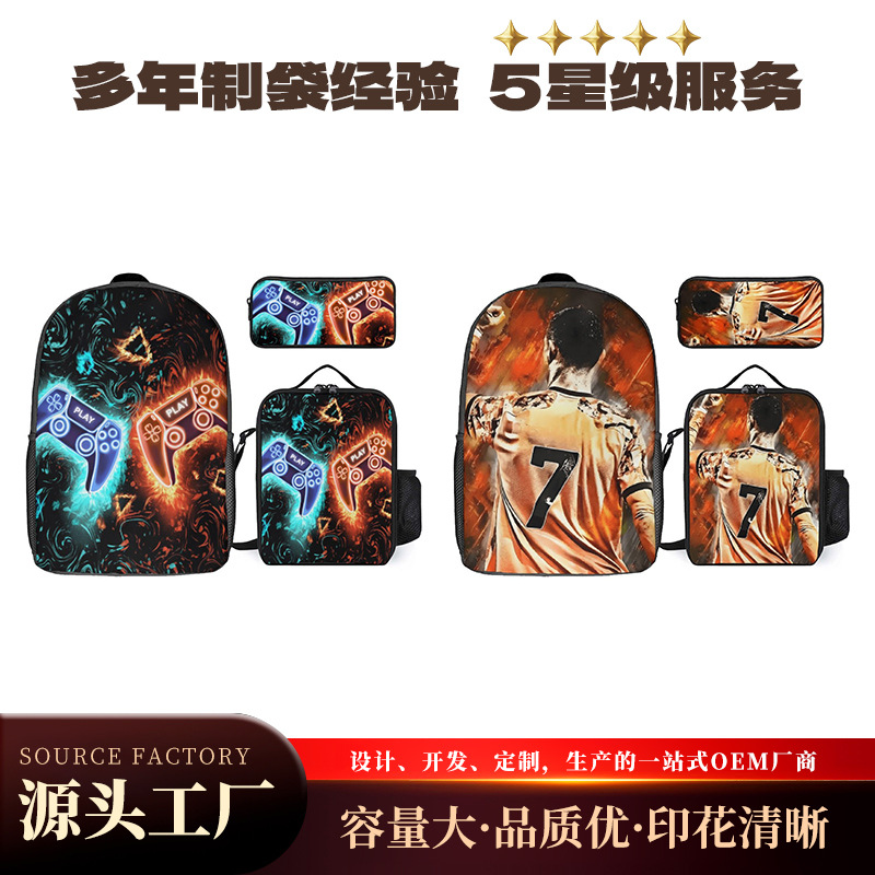 Mochila transfronteriza de tres piezas al por mayor de gran capacidad con logotipo impreso para estudiantes