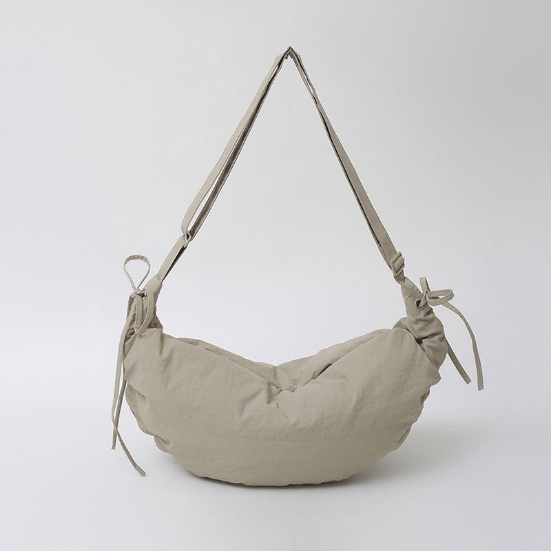 Bolso Bandolera Tipo Albóndiga de Nylon Plisado con Cierre para Uso Diario