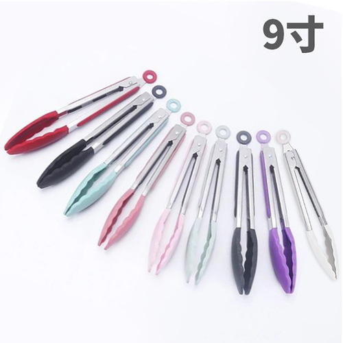 Color box Amazon silicone food 7-inch 9-inch 12-inch high temperature non-slip bread tongs baking BBQ barbecue tongs