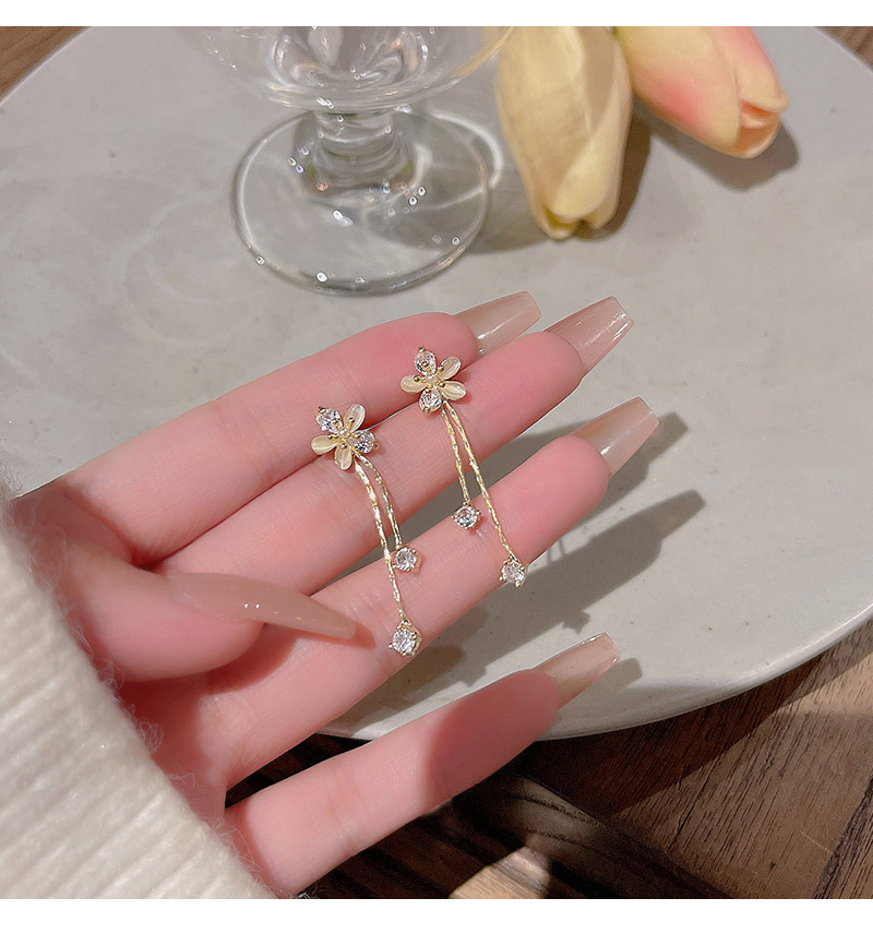 Fashion Flower Copper Inlay Opal Zircon Drop Earrings 1 Pair