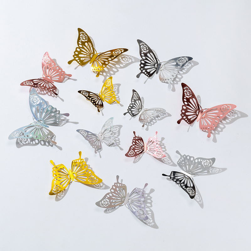 3D estereoscópico mariposa pared decoración de alta sensación autoadhesiva pared decoración de fondo de la casa sala de estar fiestas diseño pegatinas