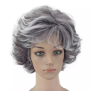Christmas holiday wig European and American Foreign trade new women's short curly hair fluffy gray white gradient anti-curling wig