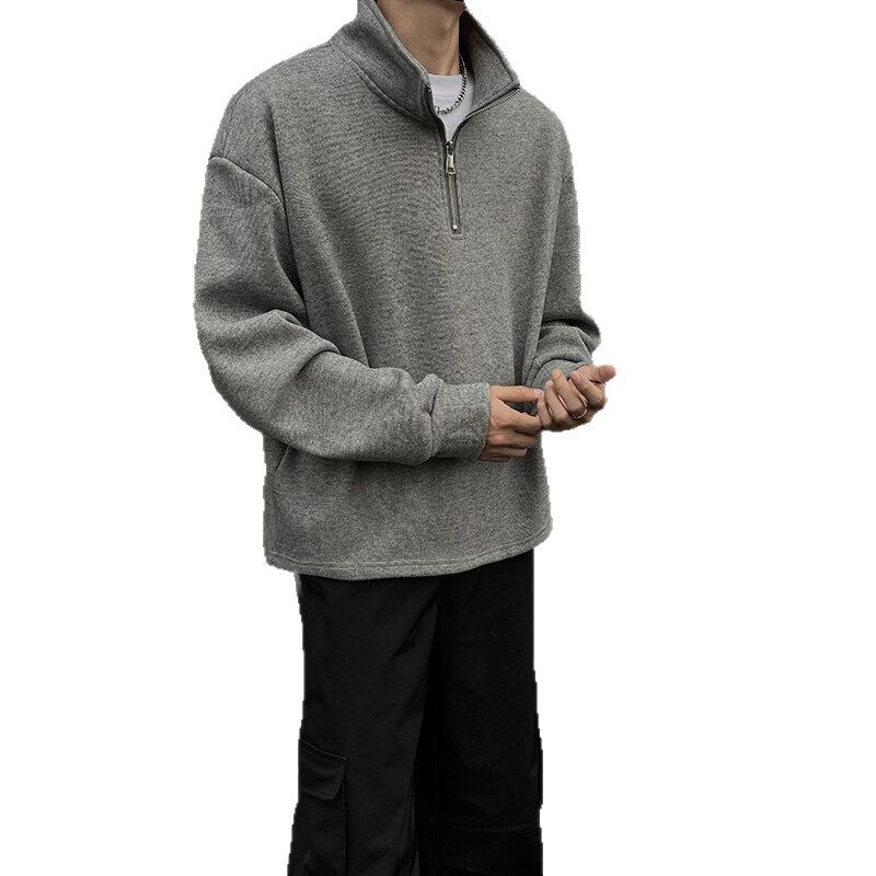 boy Half-Zip Sweatshirt For Men, Autumn Winter Trendy Brand, Fleece-Lined, Thickened, Layered, Long-Sleeve T-Shirt,_voghion.com