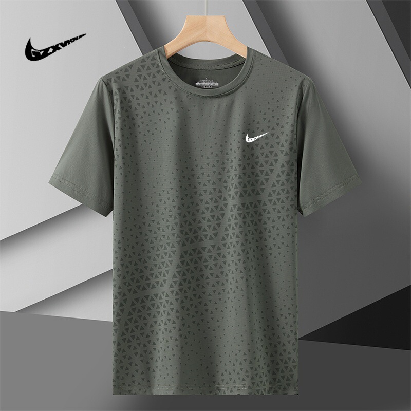 Cross-Border Ice Silk Short-Sleeved T-Shirt for Men, Summer Thin Quick-Drying Cool Breathable Half-Sleeve Printed Top, Loose and Casual