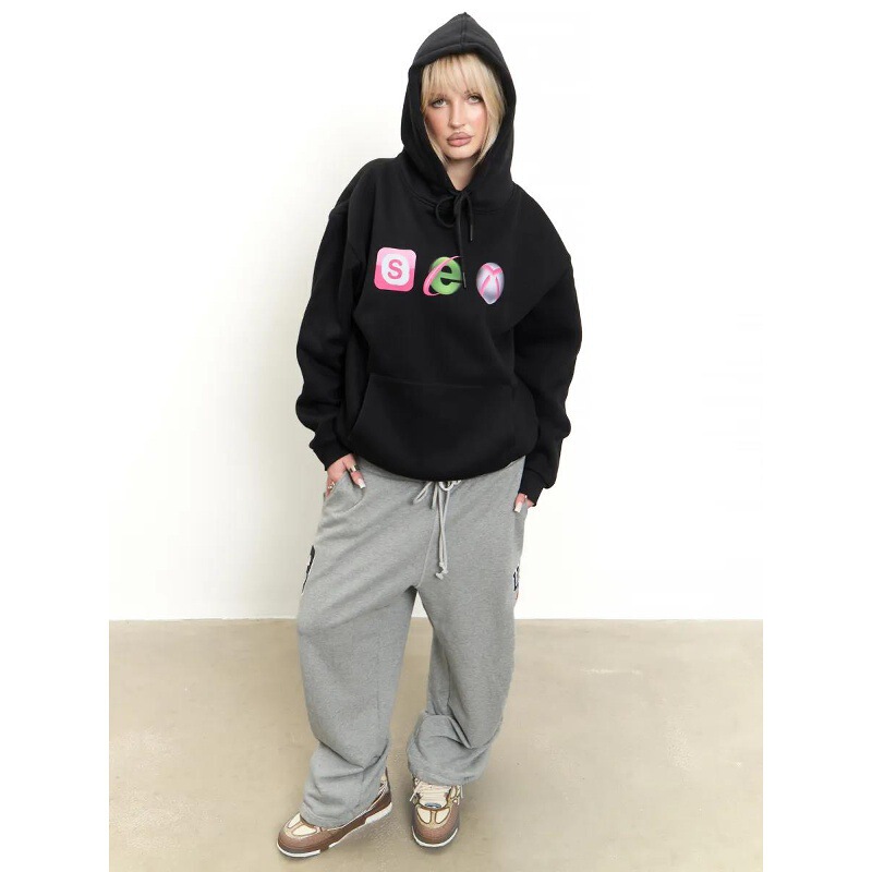 Casual Cute Style Loose Versatile Autumn and Winter New Fleece Thickened Warm Stylish High Street Hooded Sweatshirt Casual Cute Style Loose Versatile Autumn and Winter New Fleece Thickened Warm Stylish High Street Hooded Sweatshirt