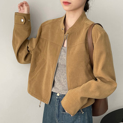 美式复古立领短款外套女秋冬小个子飞行夹克气质感上衣