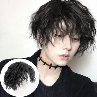 Wig Men's Firework Hot Internet Popular Men's Hairstyle Handsome Tin Paper Hot Japanese Style Short Curly Hair Fluffy Morgan Full Head Cover