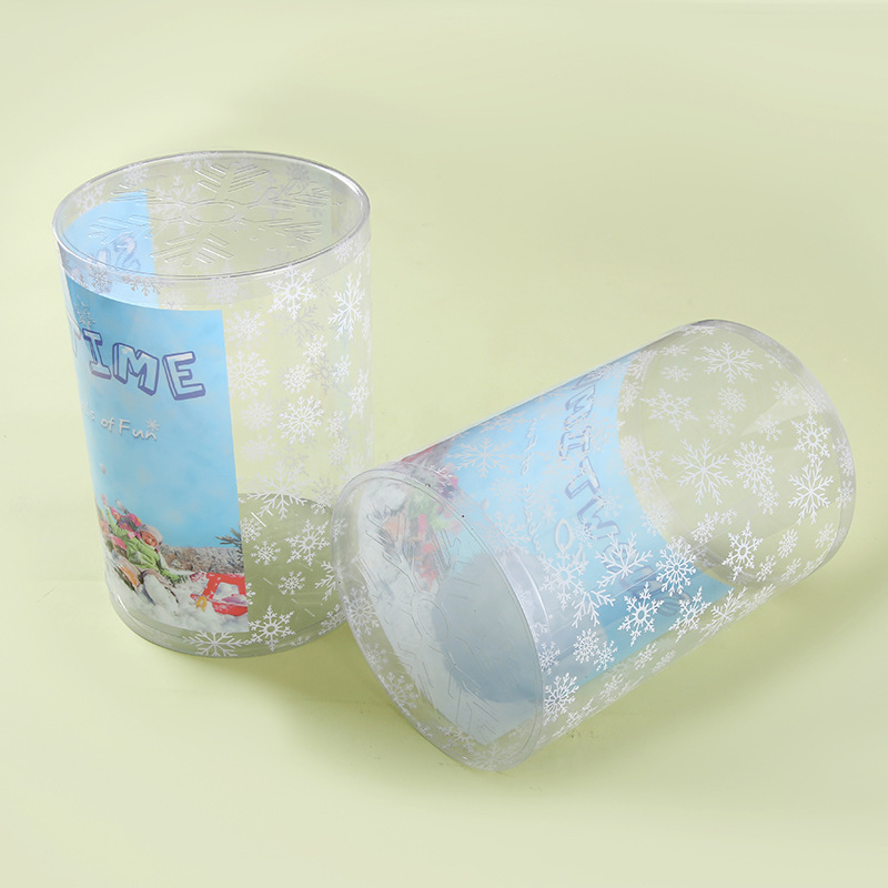 厂家直供PVC卷边印刷圆筒 PET手提印花包装桶 玩具雪球包装筒批发