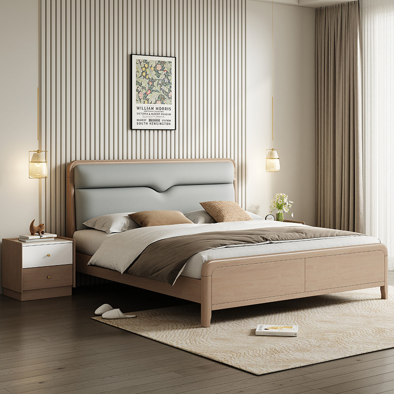 實木床軟包1.8米雙人床婚床現代簡約1.5米北歐橡膠木床工廠直銷