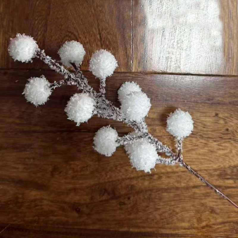 圣诞雪花12叉冬青浆果雪松松塔圣诞树装饰客厅摆件仿真花头发财果|undefined
