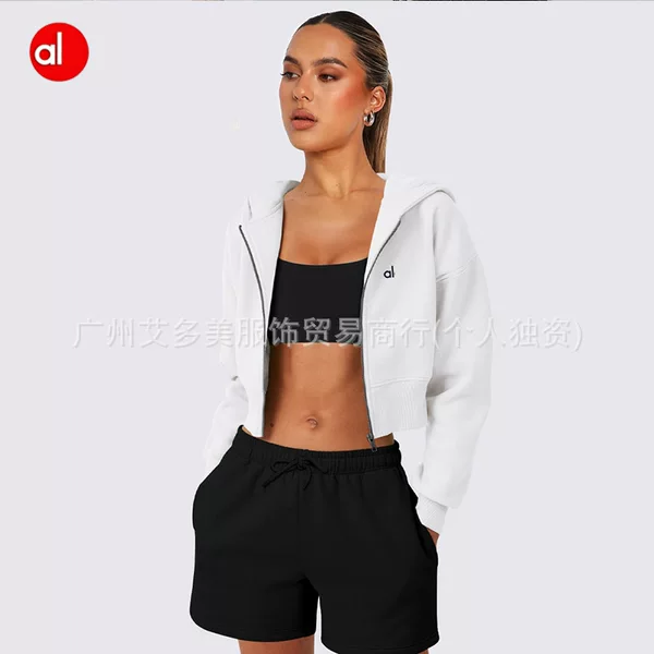Slim-Fit and Slimming Yoga Wear for Women, Winter Fleece-Lined Yoga Casual Sports Zip-Up Hooded Jacket Cardigan Sweatshirt