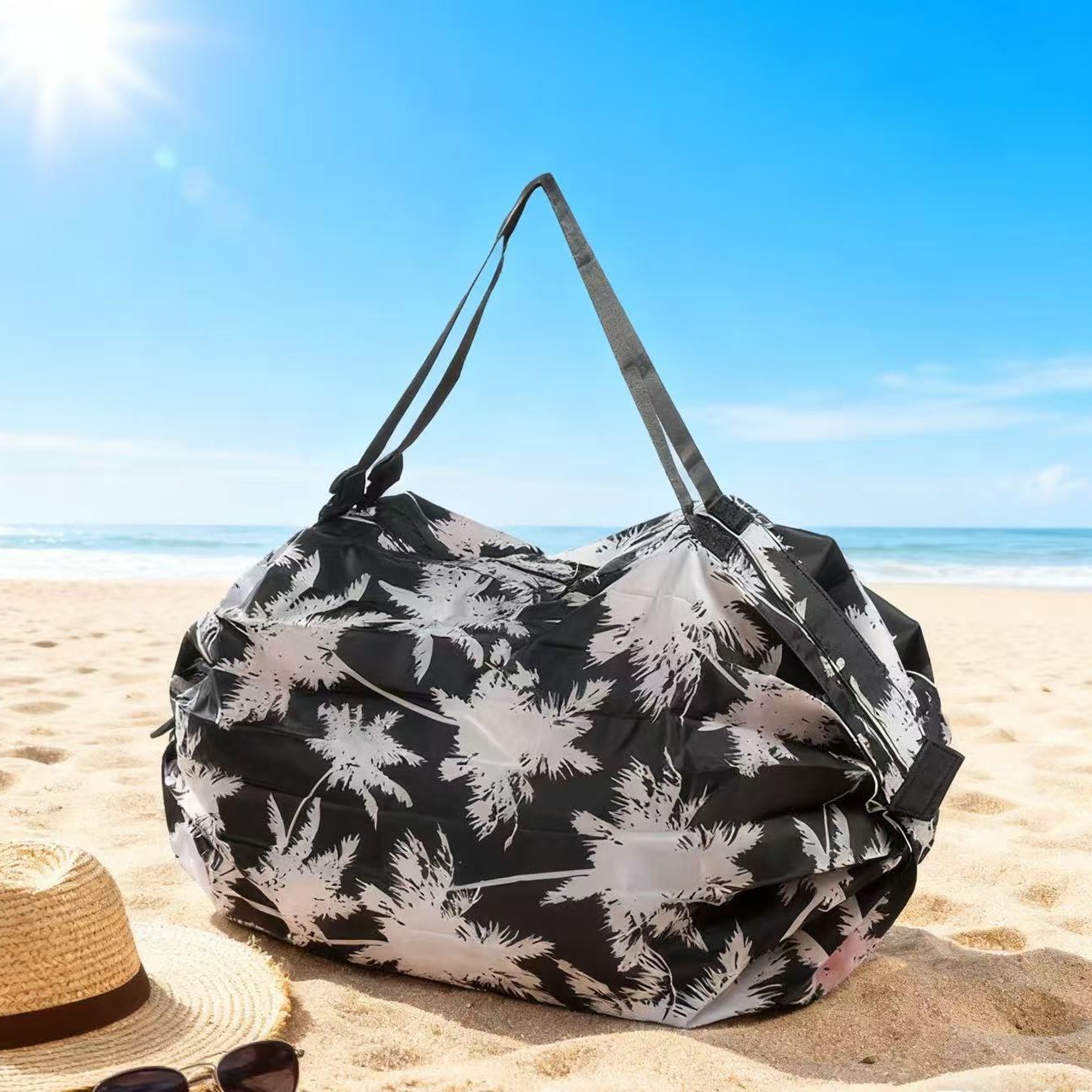 흑백 단풍잎 접이식 아코디언 가방 50*35CM