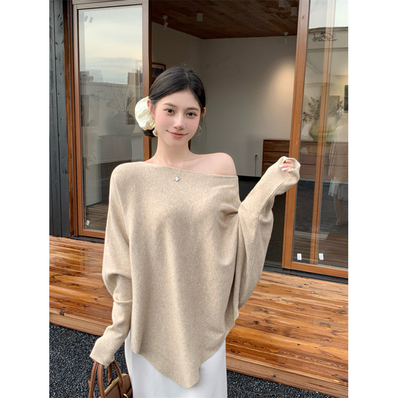 秋冬新款宽松蝙蝠袖软糯慵懒感百搭毛针织衫女上衣|undefined
