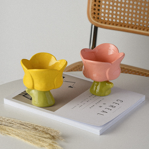 Tulip dessert bowl hand-made design hand-kneaded irregular hand-painted flower shape tea cup cereal bowl aromatherapy cup