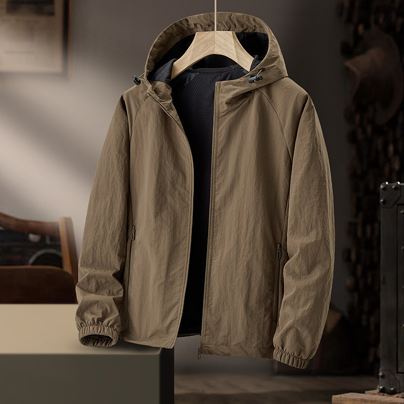 Sports Casual Jacket Men's Spring and Autumn Outdoor Thin Windproof Waterproof All-match Hooded Jacket for Middle-aged Men