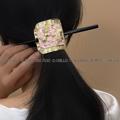 Pink Rare Engraved New Chinese Style Blue Light Luxury High-End Hairpin, Uncommon Trendy Retro Personality Hairpin, Hairpin Hair Accessories