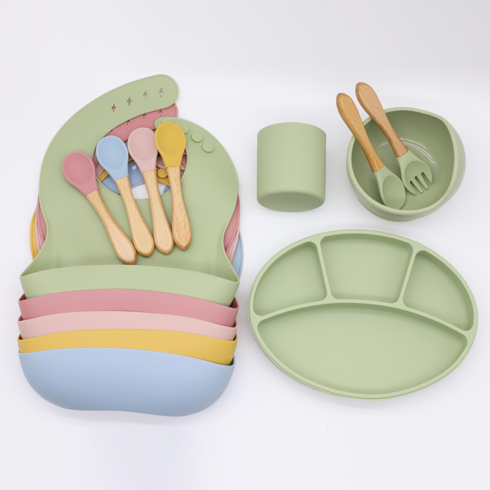 Venta caliente suplemento de alimentos para bebés vajilla de silicona conjunto de silicona para niños lechón tazón integrado Placa de silicona