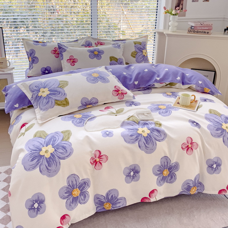 Thickened Sanding Long-staple Cotton Four-piece Set Bedclothes Bedclothes Small Fresh Student Dormitory Three-piece Set Single Quilt Cover