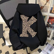 早秋童装豹纹大K字母印花连帽卫衣男女童美式嘻哈风宽松百搭帽衫