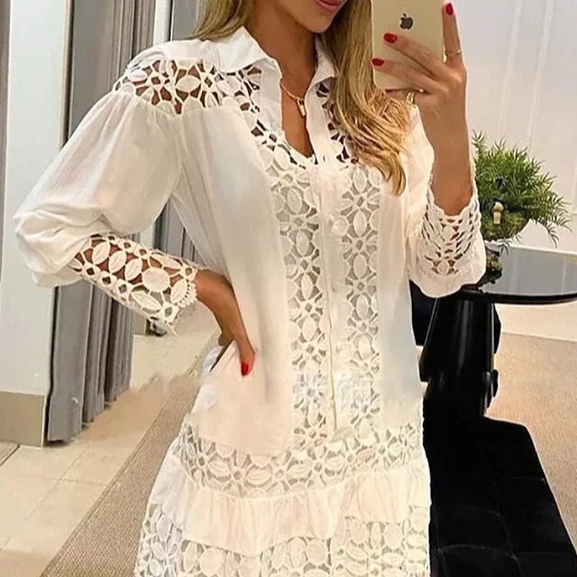 Early Autumn New Lace Splicing Sexy Casual Shirt Early Autumn New Lace Splicing Sexy Casual Shirt