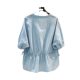 2024 light blue waist thin cotton shirt women's side split front short back long half sleeve shirt thin top