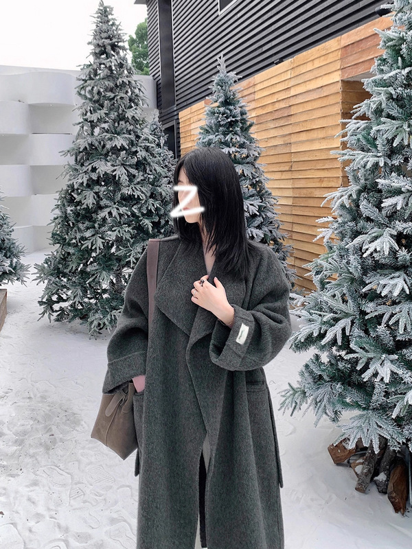 双面羊绒大衣女加长韩版系腰带立领毛呢外套简约高级感羊毛呢外套|undefined