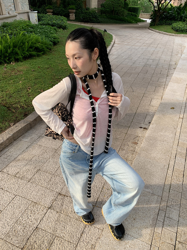 [9hour]美式POLO领长袖t恤女 2025秋季洋气百搭显瘦上衣女3726|undefined