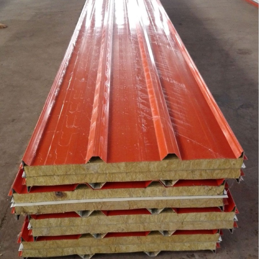厂家批发彩钢复合板 彩钢岩棉板 防火保温彩钢岩棉夹芯板屋面板