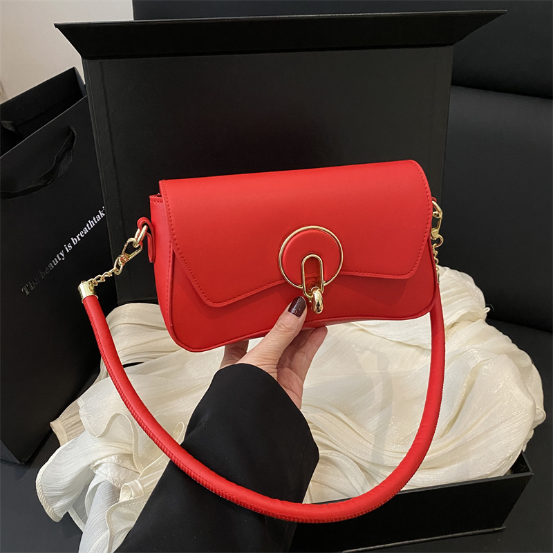 Niche High-end Texture Bag Women's 2025 Spring and Summer Foreign Trade Retro Shoulder Bag Solid Color Elegant Commuter Small Square Bag
