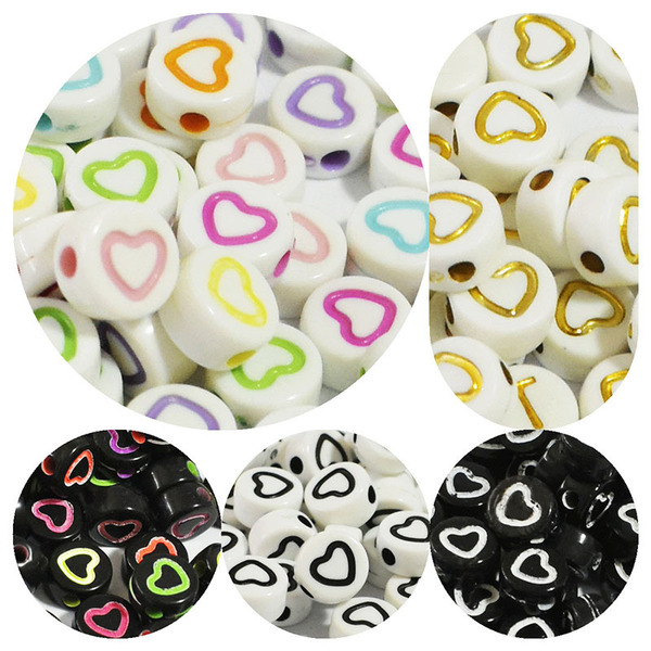 Acrylic children's beads with letters heart-shaped