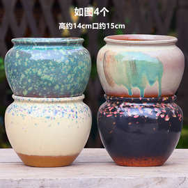 手工粗陶圆盆大口多肉花盆老庄多肉群生盆紫砂陶罐陶瓷植物花卉盆