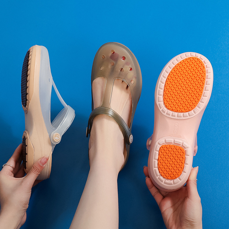 2025 New Thick Sole Shoes Women's Summer Jelly Beach Shoes Non-slip Patch Mary Jane Baotou Sandals