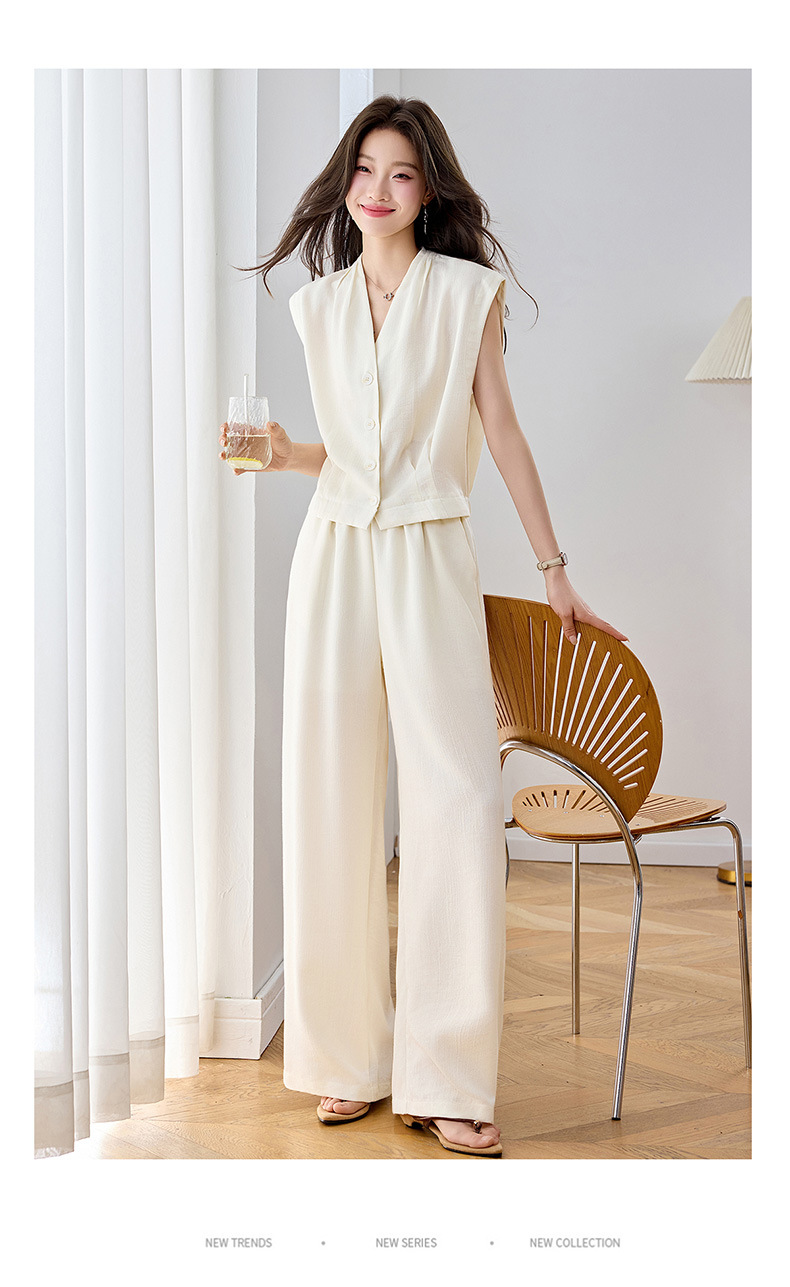 Bộ vest nữ hai dây phối quần ống rộng — màu kaki, màu trắng ngà, màu cà phê chi tiết 17