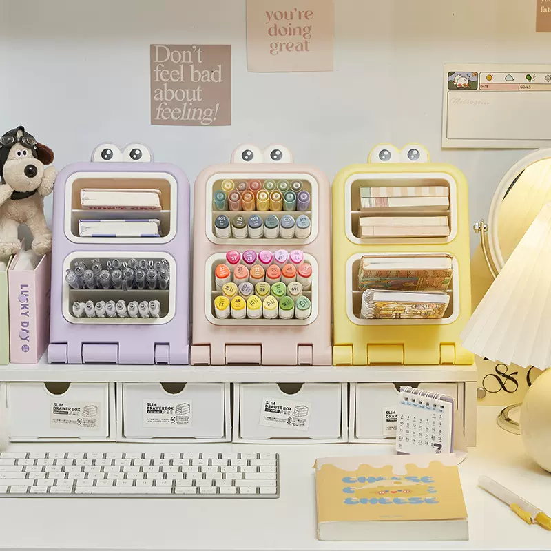 卡通萌趣斜插式笔筒学生桌面文具收纳盒办公室桌面学生书桌用笔筒