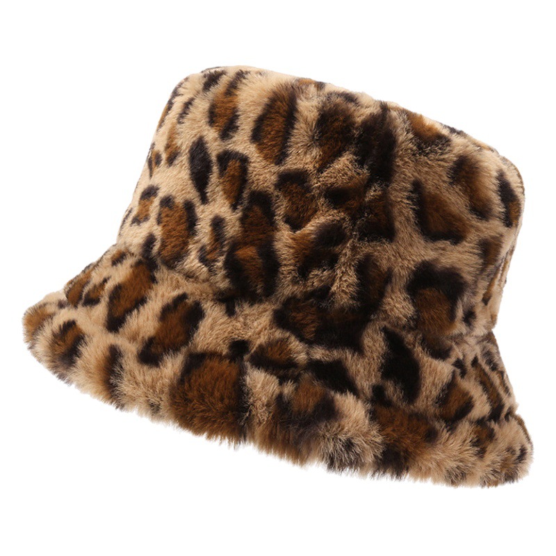 Cross-border Hat Women's Winter Face leopard print Fisherman Hat Women's All-match Warm Basin Hat Ins Plush Bucket Hat