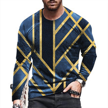 跨境独立站新款 3D数码印花T恤衫 欧美男士个性视觉涂鸦套头长袖