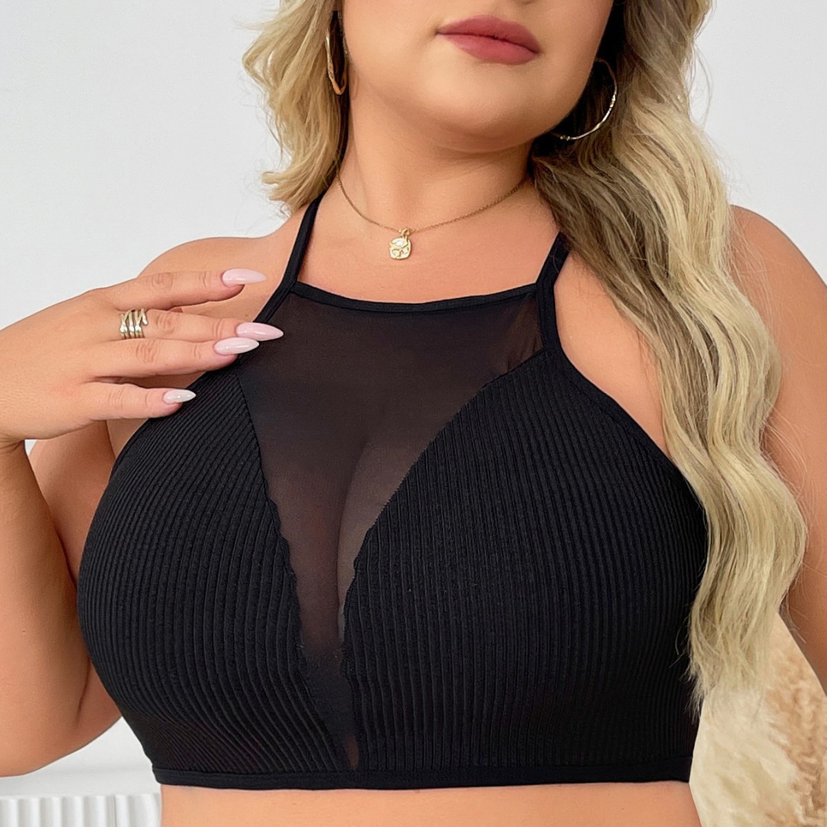 欧美女士文胸背心式性感网纱镂空细带交叉柔软透气露腰跨境文胸女