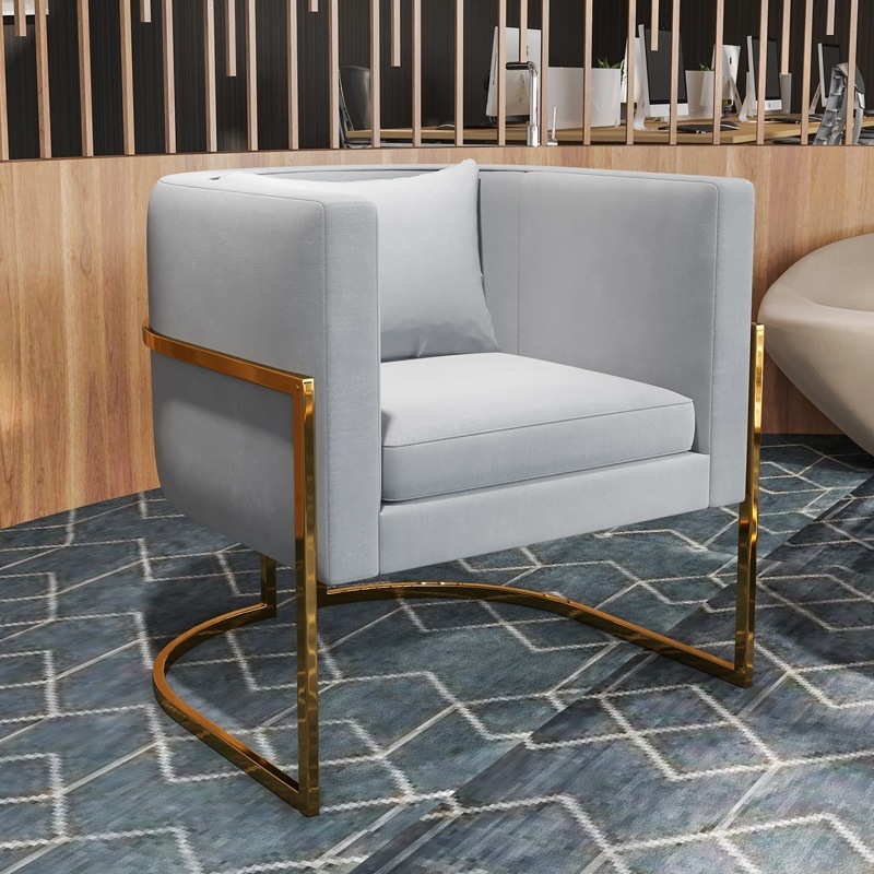 Nordic-style light luxury single sofa chair, armchair, reception and meeting table and chair set, stainless steel, minimalist design, balcony leisure sofa chair