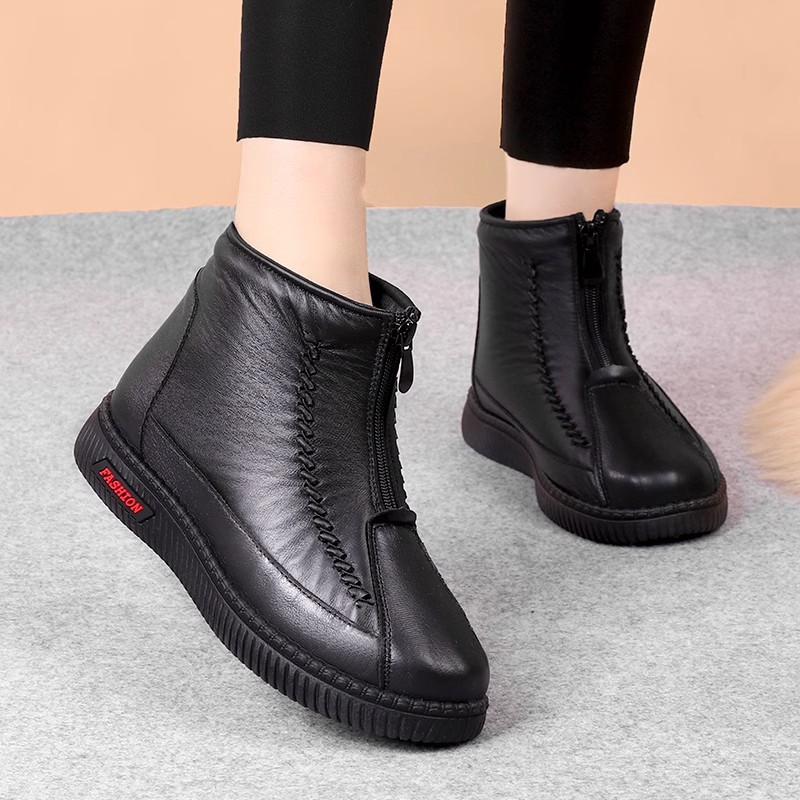 Nuevos zapatos de algodón de invierno para mujeres más vello grueso botas impermeables de mediana edad calentamiento zapatos de madre suaves zapatos de ancianos a prueba de frío