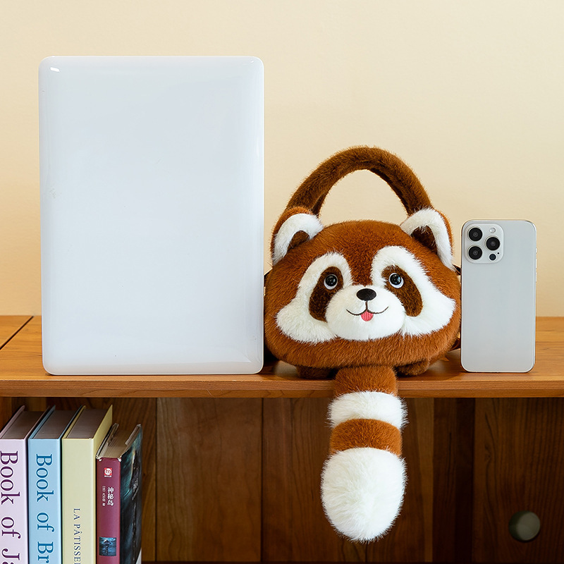 新しいかわいい小さなアライグマぬいぐるみバッグ斜めダブルバックショルダーバッグ漫画アライグマ大きなバッグ女の子の誕生日プレゼント|undefined