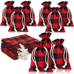 Cross-border Bestselling Christmas Cotton Drawstring Checked Gift Packaging Bag with Tassel Wholesale