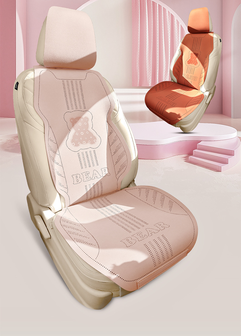 26 Bear-Themed All-Season Car Seat Cushion, Fresh Cartoon Bear Design, Breathable Seat Cover, Women's Cooling Pad, Five-Seater Set
