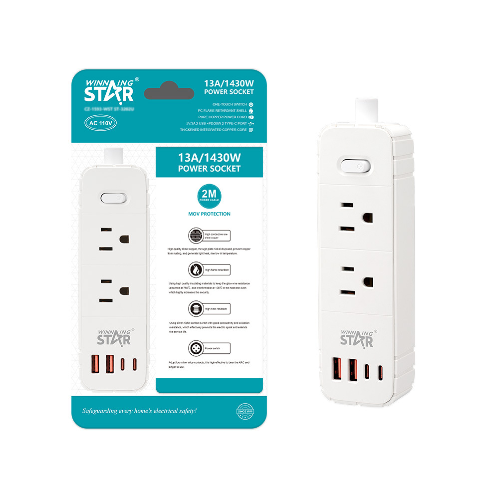 Winningstar跨境美规两孔位家用排插2USB/C办公多功能通用插座